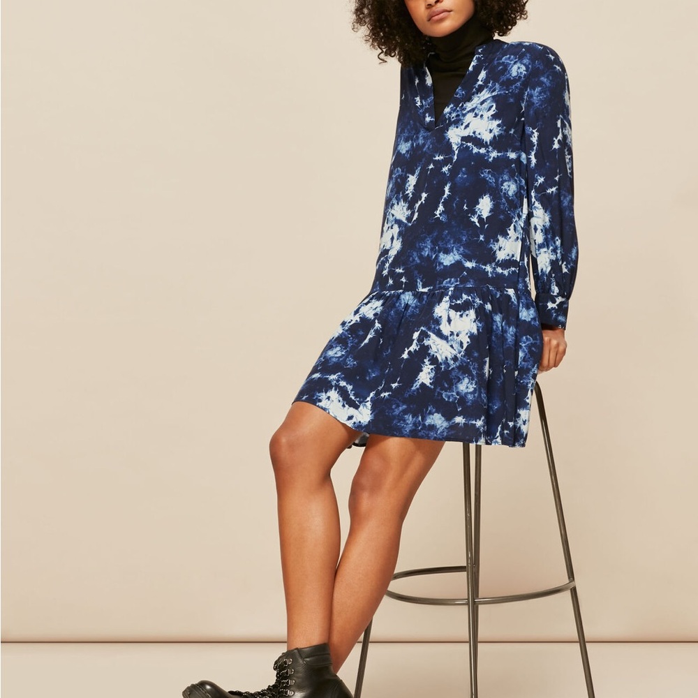 Whistles Blue Tie Dye Smock Dress - US4